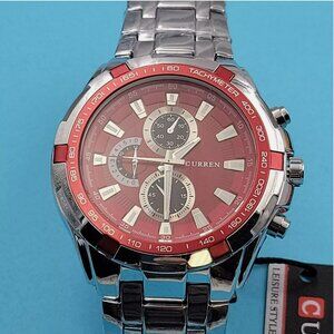 Bling series red faced Men's Quartz Polished red on silver stainless Watch